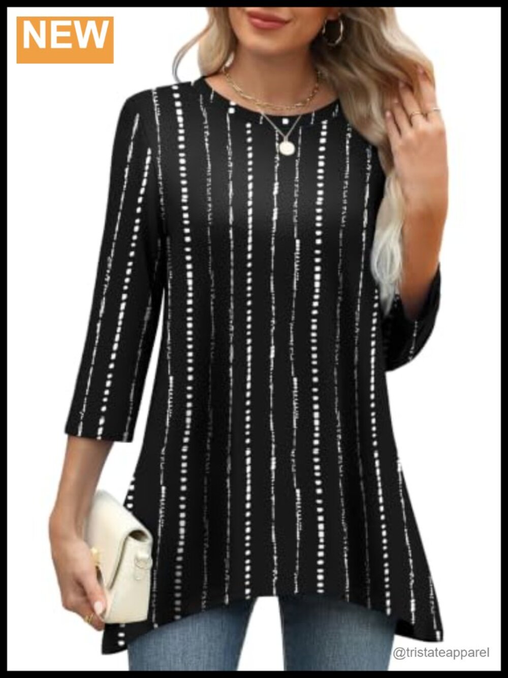 Womens Tunic Top 3/4 Sleeve Asymmetrical Hem Loose Fit Blouse
